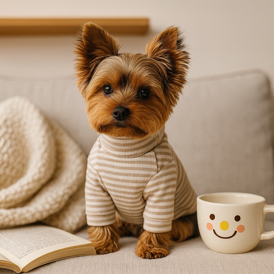 Pysinożek™ | Aksamitna bluza „Velvet Stripe” dla psa i kota – jesień/zima, ciepła, haftowana, skandynawski beż