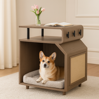Pysinożek™ | Drewniany Domek Premium dla Psa i Kota – Meble ze Stylową Poduszką