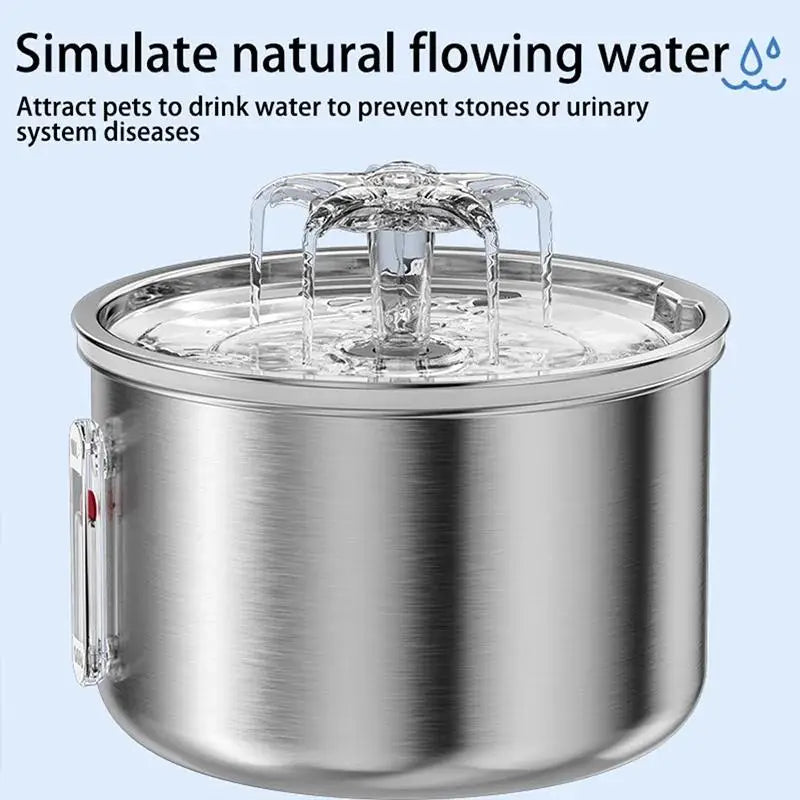 Pysinożek™ | Fontanna ze stali nierdzewnej 2 L – automatyczne poidełko dla kota i psa