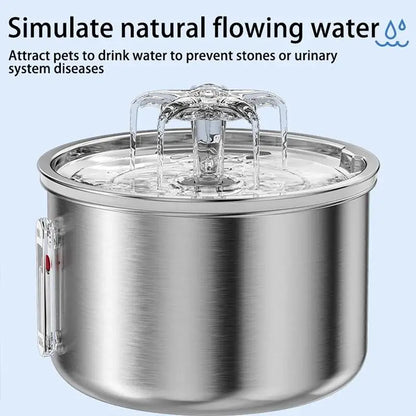Pysinożek™ | Fontanna ze stali nierdzewnej 2 L – automatyczne poidełko dla kota i psa