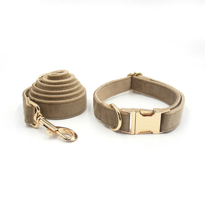 Pysinożek™ | Zestaw Light Coffee Velvet – szelki, smycz, obroża i kokarda dla psa i kota