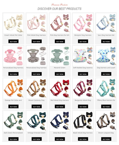 Pysinożek™ | Zestaw Light Coffee Velvet – szelki, smycz, obroża i kokarda dla psa i kota