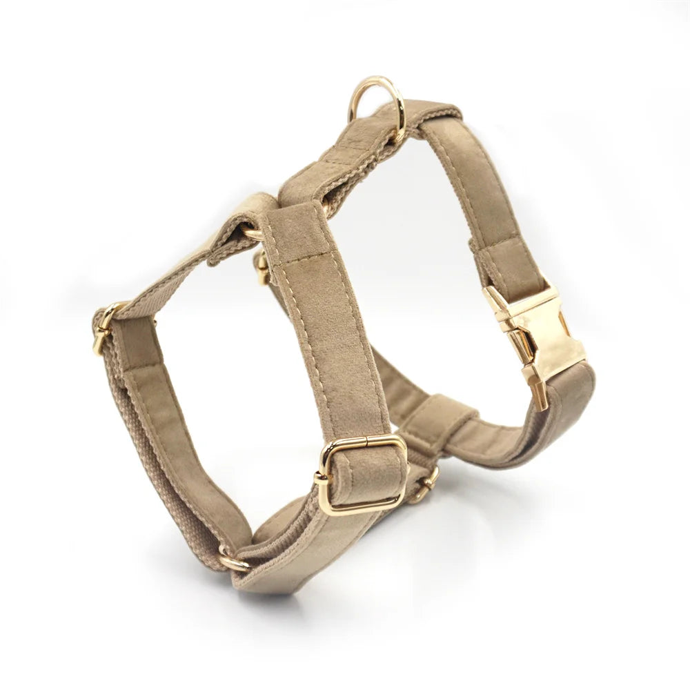 Pysinożek™ | Zestaw Light Coffee Velvet – szelki, smycz, obroża i kokarda dla psa i kota