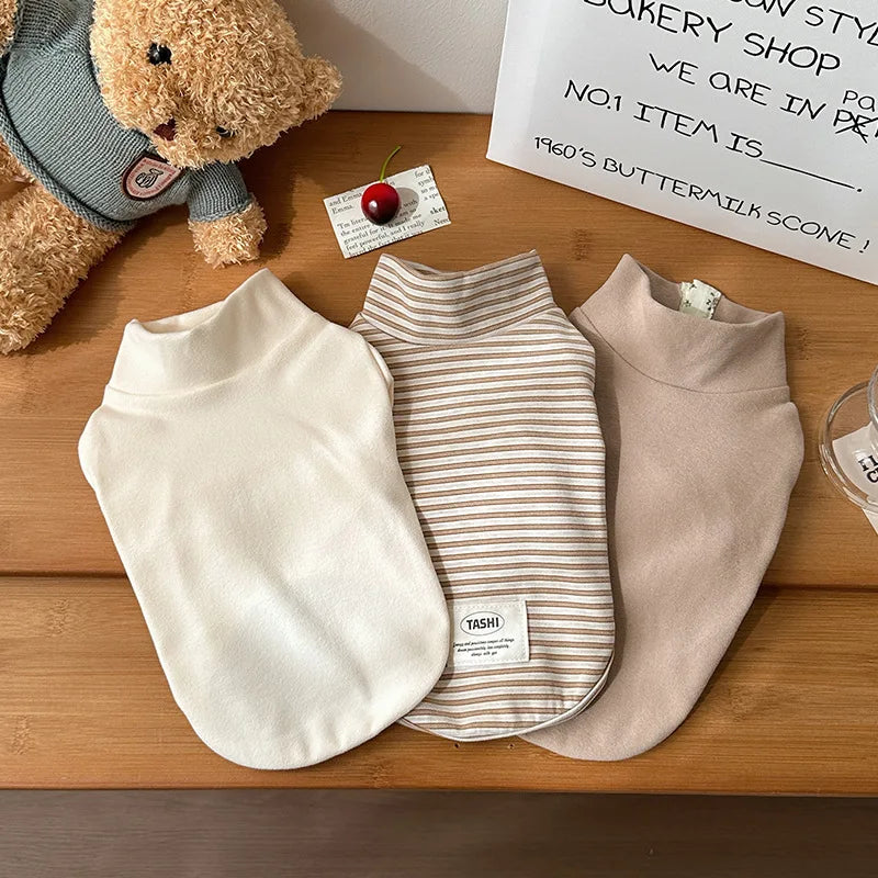 Pysinożek™ | Aksamitna bluza „Velvet Stripe” dla psa i kota – jesień/zima, ciepła, haftowana, skandynawski beż