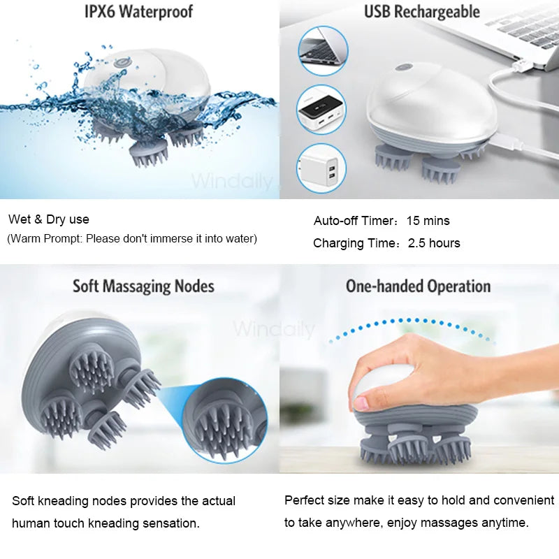 Pysinożek™ | Elektryczny masażer głowy i ciała – relaks dla psa, kota i opiekuna